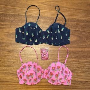 J. Crew LOT of 2 swim tops bikini swimwear size 34d pink and navy